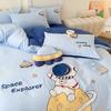 Kid's Cartoon Space Cotton Bedding Set - 4-Piece Duvet and 3-Piece Sheet Set