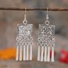 Retro Tibetan silver fringed earrings women's long temperament versatile earrings fashion personality vacation earrings