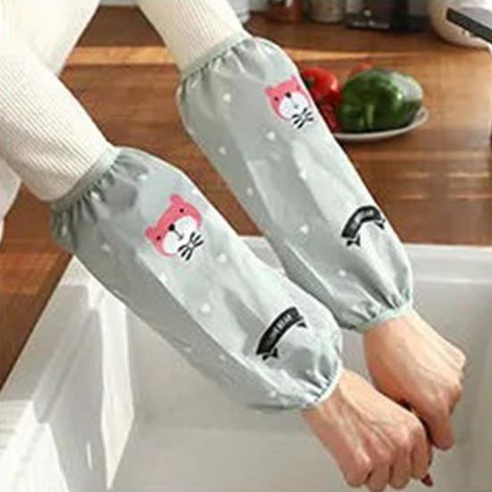 1 Pair Oilproof Anti Fouling Elastic Cuffs Kitchen Oversleeves Cartoon Cloud Bear Print Cleaning Oversleeves Household Supplies
