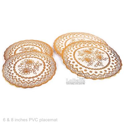 12pcs/pack 6 and 8 Inches Eco-friendly Vinyl PVC Plastic Round Golden Lace Scarf Doily Placemat Tabletop Place Mats Accessories