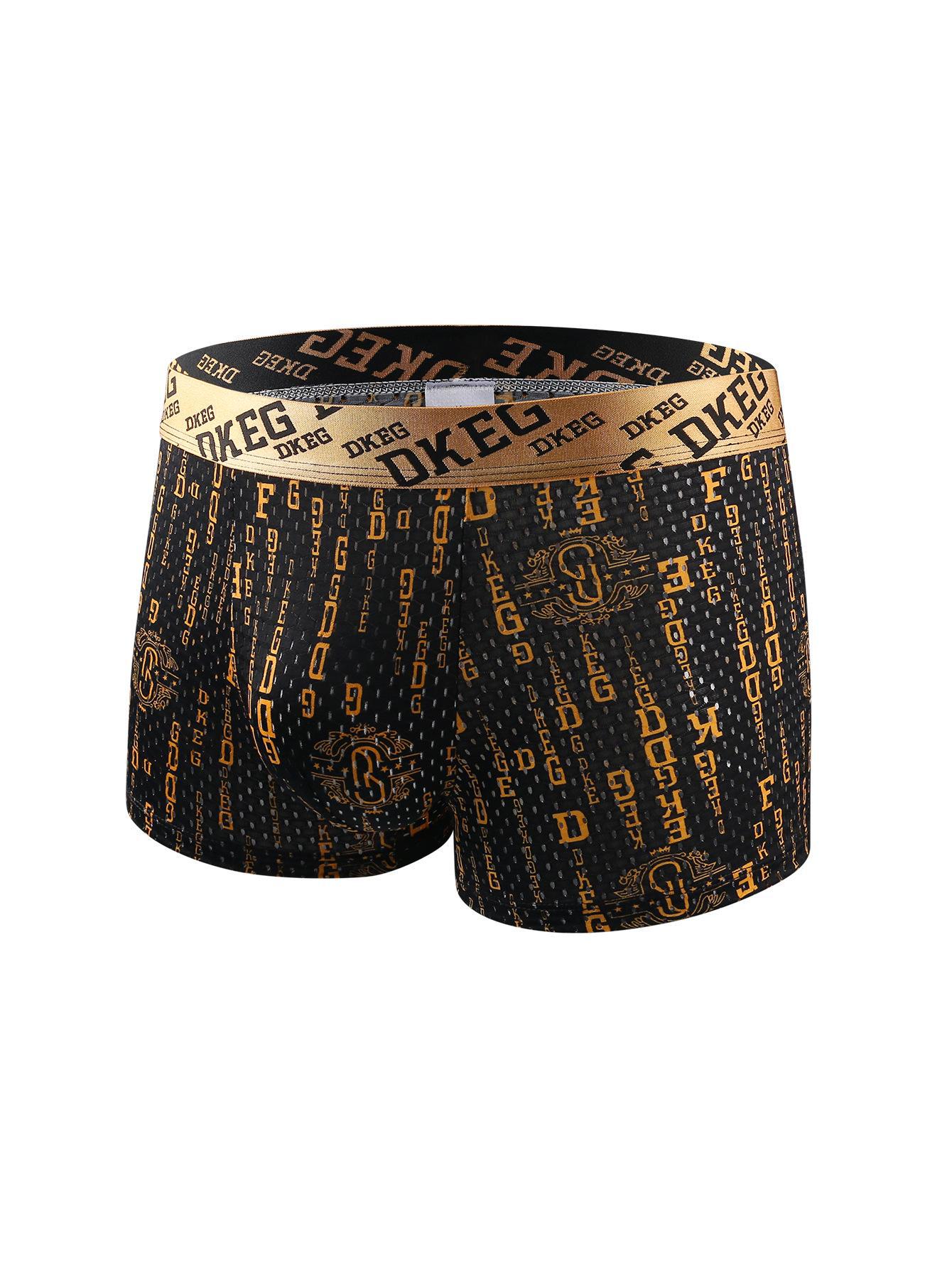 

Мужские трусы-боксеры Lux Black & Gold 3D Pouch Ice Silk с антибактериальной сеткой W650-1, L чёрный/золотой