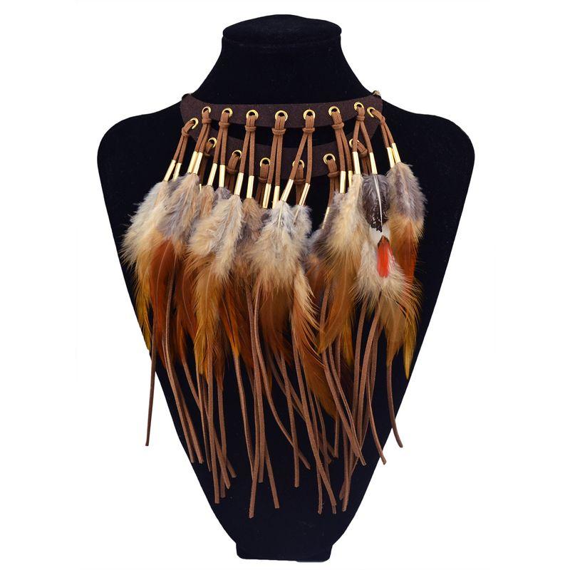 

Богемный стиль цыганский индийский африканское племя перо кисточка ожерелье личность преувеличенные аксессуары ожерелье Brown