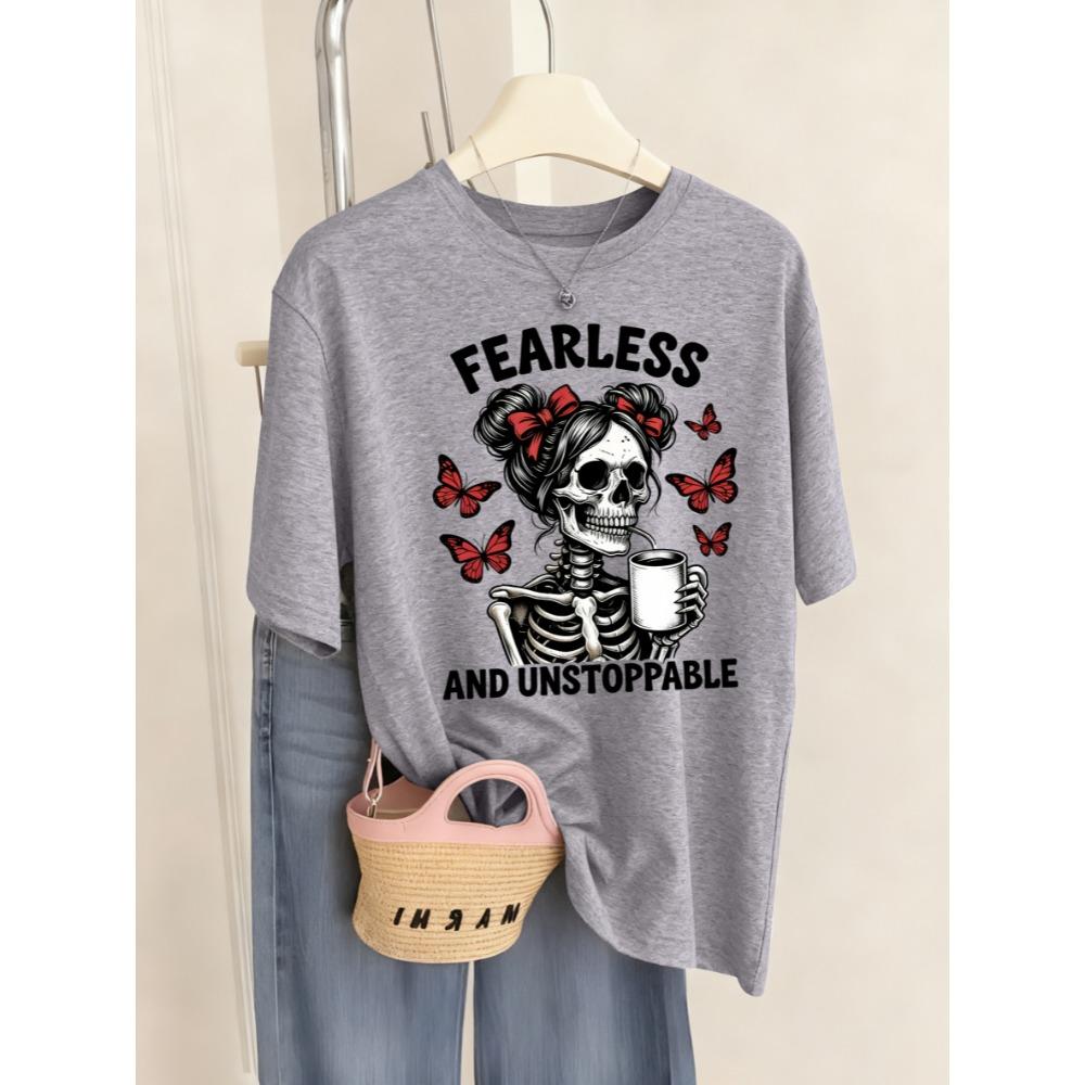 

Бесстрашный Неудержимый Кофейный Череп Принт Футболка Женская Дышащая Хип-Хоп Топ Летние Футболки Круглый Вырез Короткий Рукав S