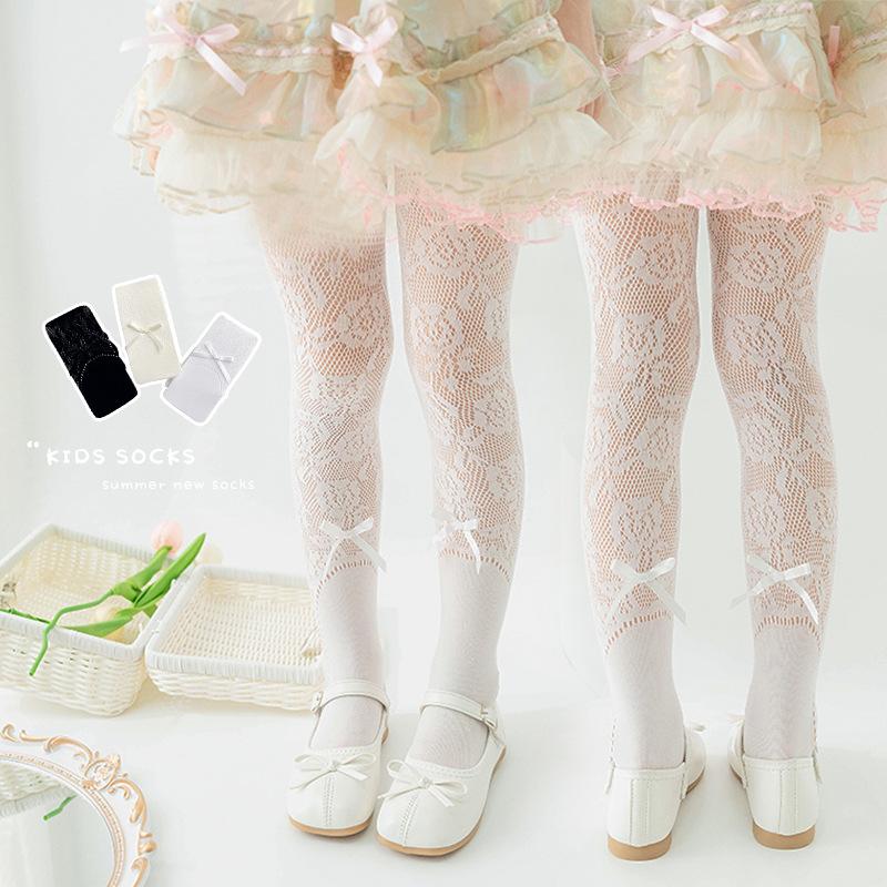 Children's Pantyhose Women's Ballet Style Bow Stockings Jacquard Lolita Princess Children's Summer Thin Base