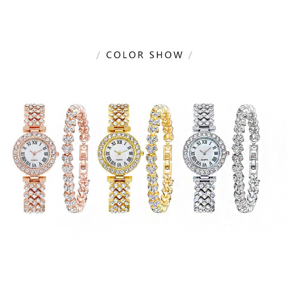 Elegant Women's Wristwatch Silver Watch Bracelet Set Trendy Rose Gold Watch Festival Gift