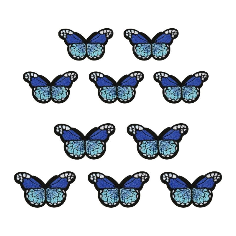 

Pack Of 10 Embroidered Butterfly Iron on Patches Embroidered Fabric Patches Sew on Repair Patches For Clothing Jackets темно-синий