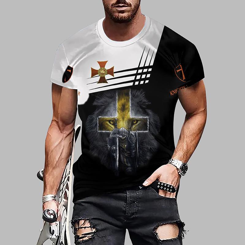 New Summer Men's Fashion T-shirt Personality Cross Printed Men's T-shirt Top