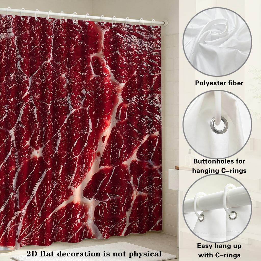 2D Flat, 2D Flat, JIT2D Flat Shower Curtain 1pc 2D Flat Printing Vibrant Red Marble Texture Pattern Shower Curtain, Fresh Patter