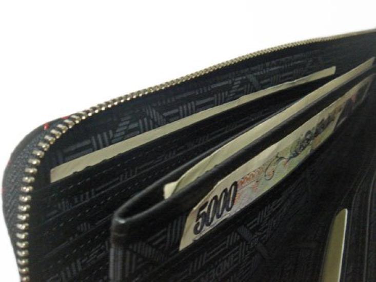 Inden Zipper Long Wallet 2305 Billfold K Black Deerskin x Red Lacquer Dragonfly Pattern x x Zipper Slim Long Wallet [Inden-ya] 9.5cm 20.5cm 2.1cm