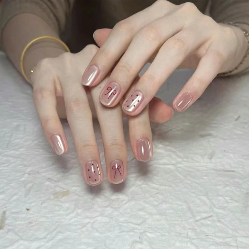 Ins Style Press On Nails Butterfly Pearl Handmade Fake Removable Women