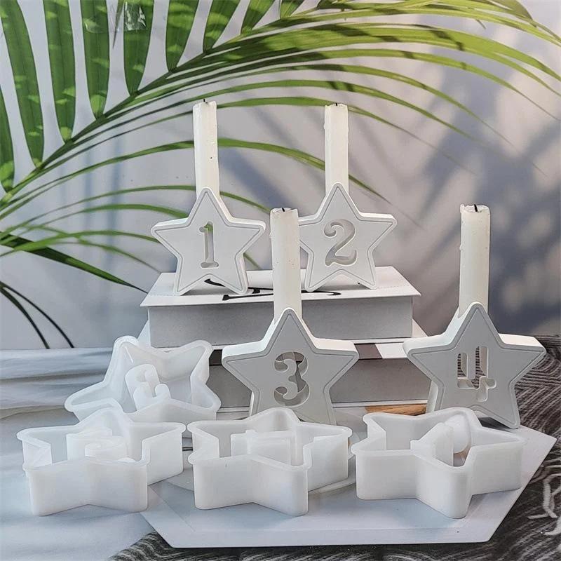 4pcs1-4 Stars Number Candle Holder Mold Ornaments Candle Holder Plaster DIY Silicone Moulds