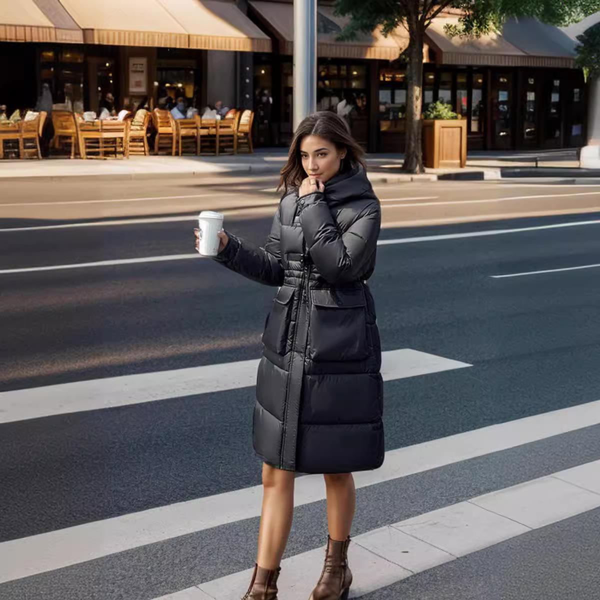 

2024 зимняя женская длинная хлопковая куртка женская однотонная длинная парка с капюшоном пальто женская утепленная теплая куртка женская одежда XXXL чёрный