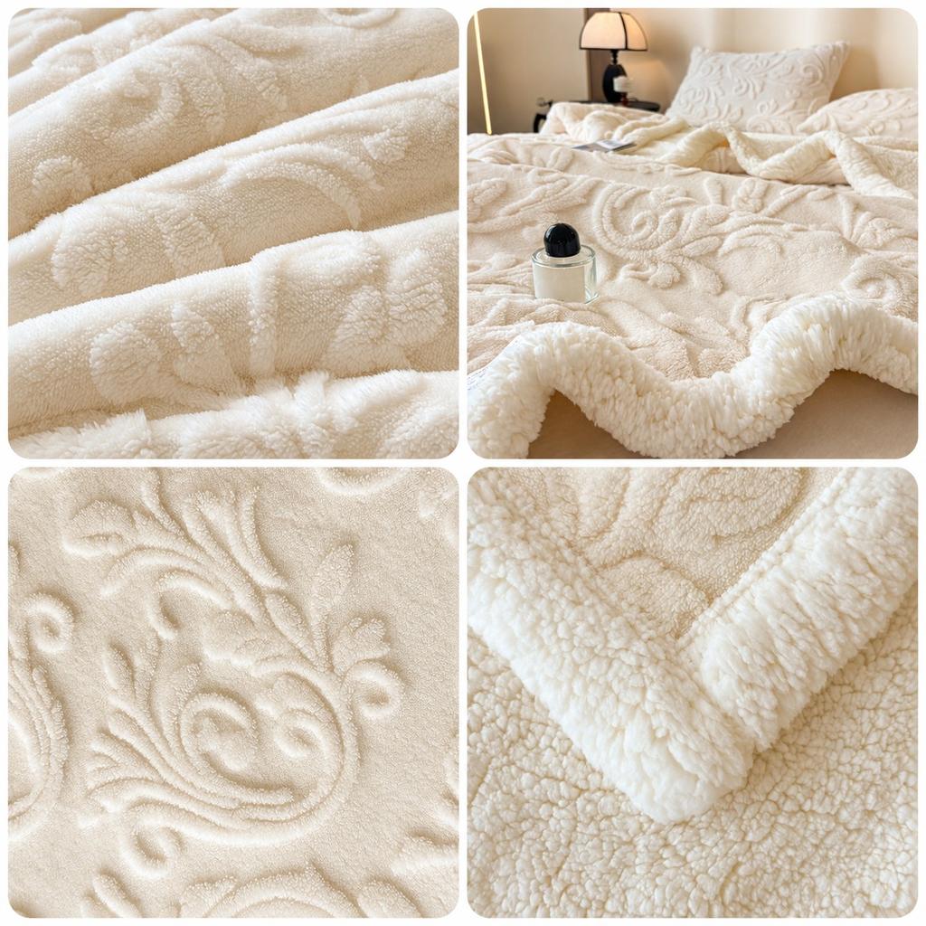 Fashion Jacquard Double Layer Sherpa Fleece Blanket Thick Warm Autumn Winter Blanket for Bed Warmth Plush Throw Blanket for Sofa
