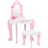 Kids Dressing Table Set W/ Mirror, Stool, Drawer, Cute Patterns, for Ages 3-6 Years - Pink