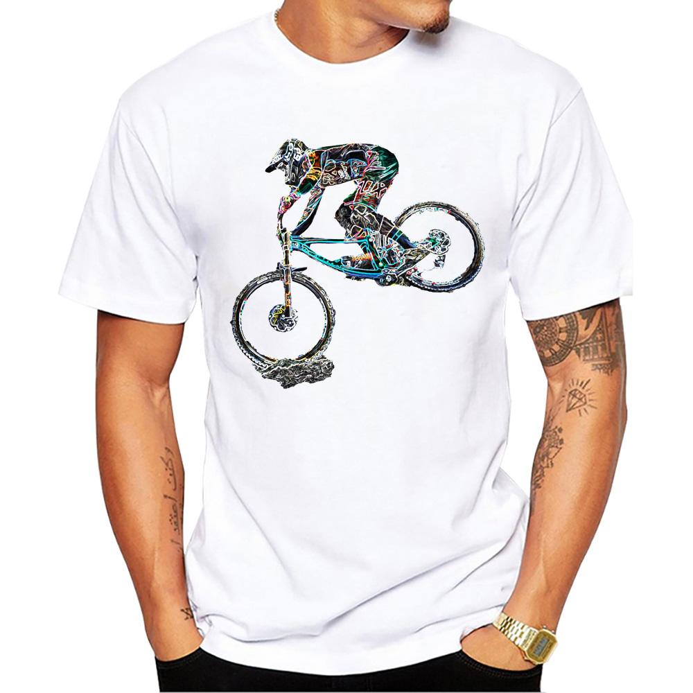 TEEHUB Vintage Bikepacking Men's Tops Bicycle Rig Watercolors Print T-Shirt O-Neck Men T Shirts Short Sleeve Male Casual Tee