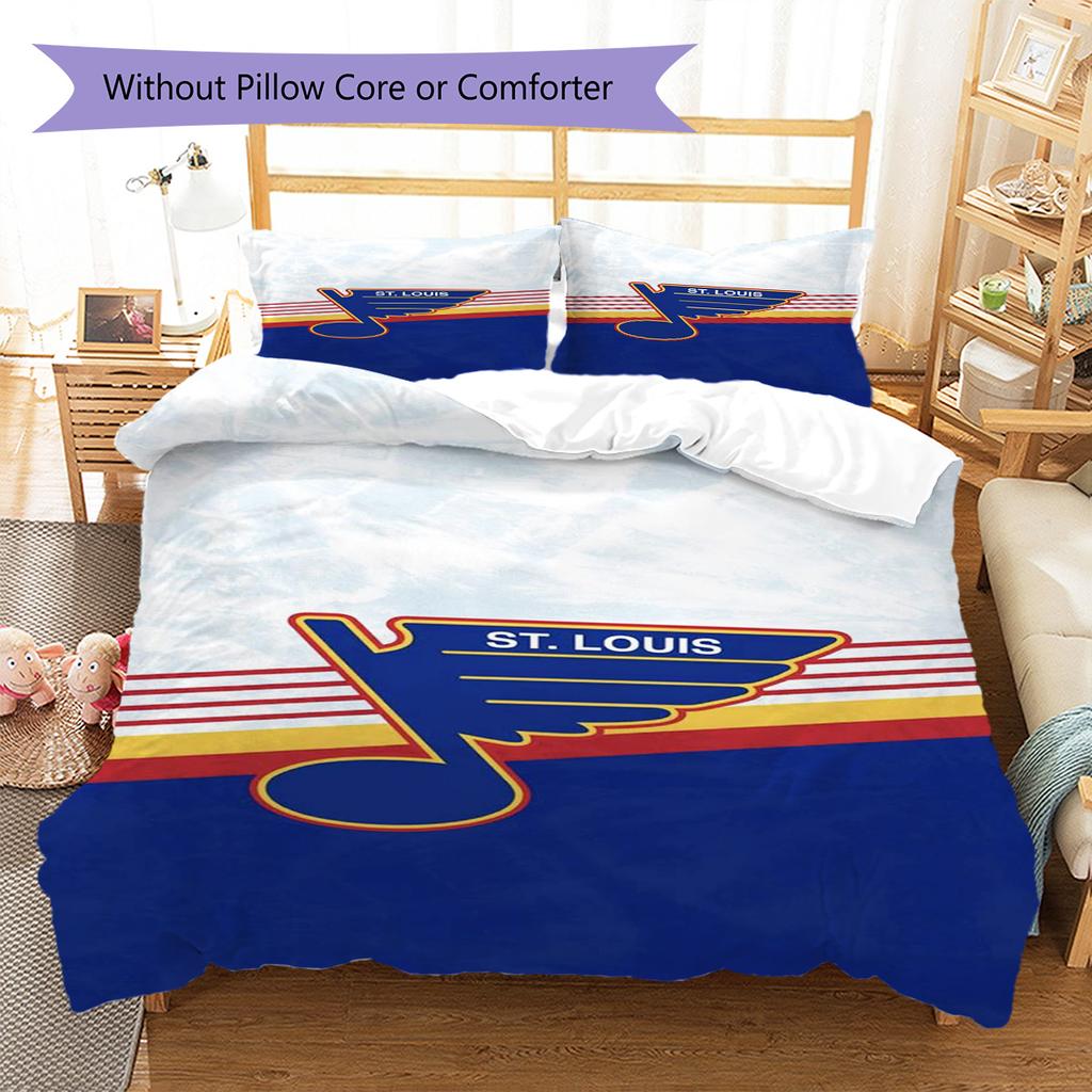 St. Louis Blues Muster Bettwäsche-Set Bettbezug Kissenbezug Heimdekoration Geschenk (1 Bettbezug + 2 Kissenbezüge, ohne Füllung)