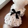 Heart Print Pet Dress with Bow, Breathable Cotton Dog Cat Clothes, Adjustable Pet Outfit with D-ring
