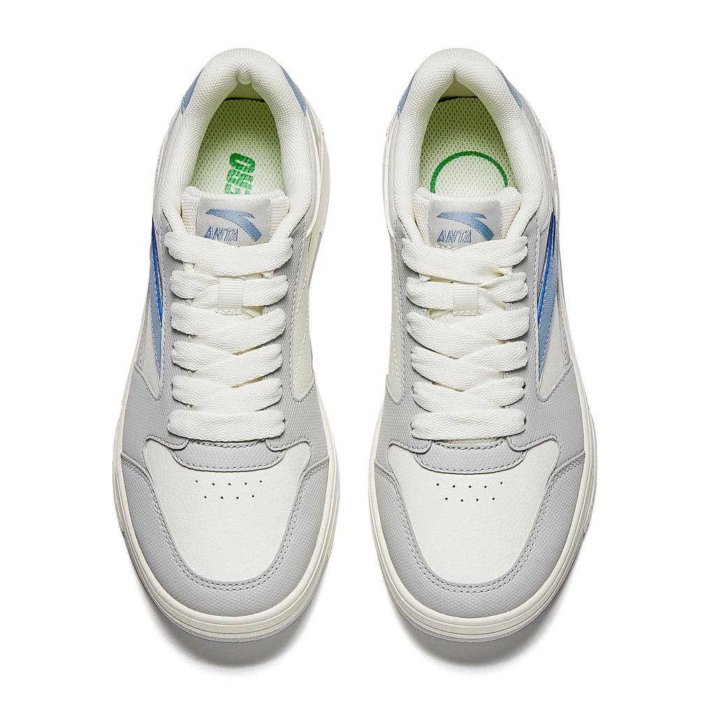 Anta Street Fun Sports Casual Height Increasing Wear Resistant Lightweight Non Slip Low Top Skate Shoes Women Sneakers White Gray Blue 922518007-2