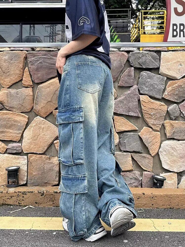 

Женский комбинезон American Retro High Street Wide-Leg 2024 года – Модные прямые джинсы XL синий