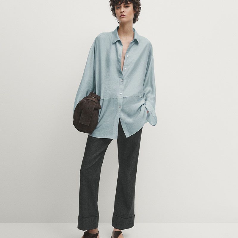 

MD Women s Clothing French Intelligence Commute Style Tops Thin Elegant Lapel Long Sleeve Shirt 05131681400 Light Blue L