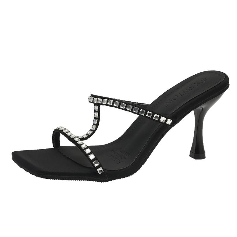 High heels women's thin heels silver rhinestones with flat open-toed cool slippers women's summer sandals