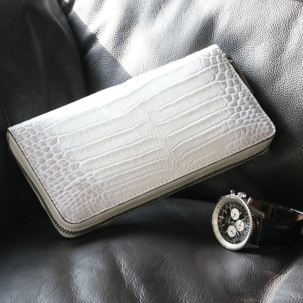 Himalayan Crocodile Long Wallet for Men and Women, Made from a Single Piece of Genuine Crocodile Leather, with a Round Zipper, Coin Purse, Card