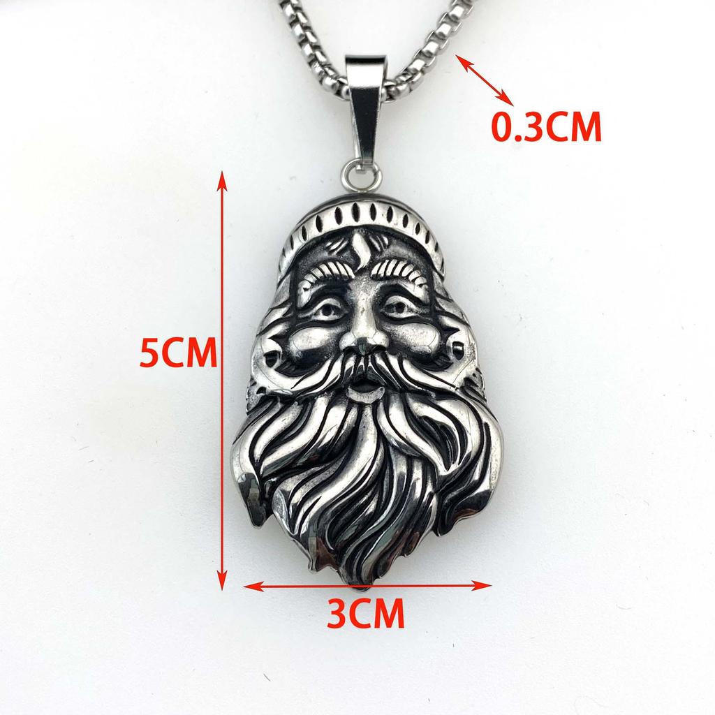 Retro Christmas Old Man Pendant Necklace - Titanium Steel Hip Hop Sweater Chain