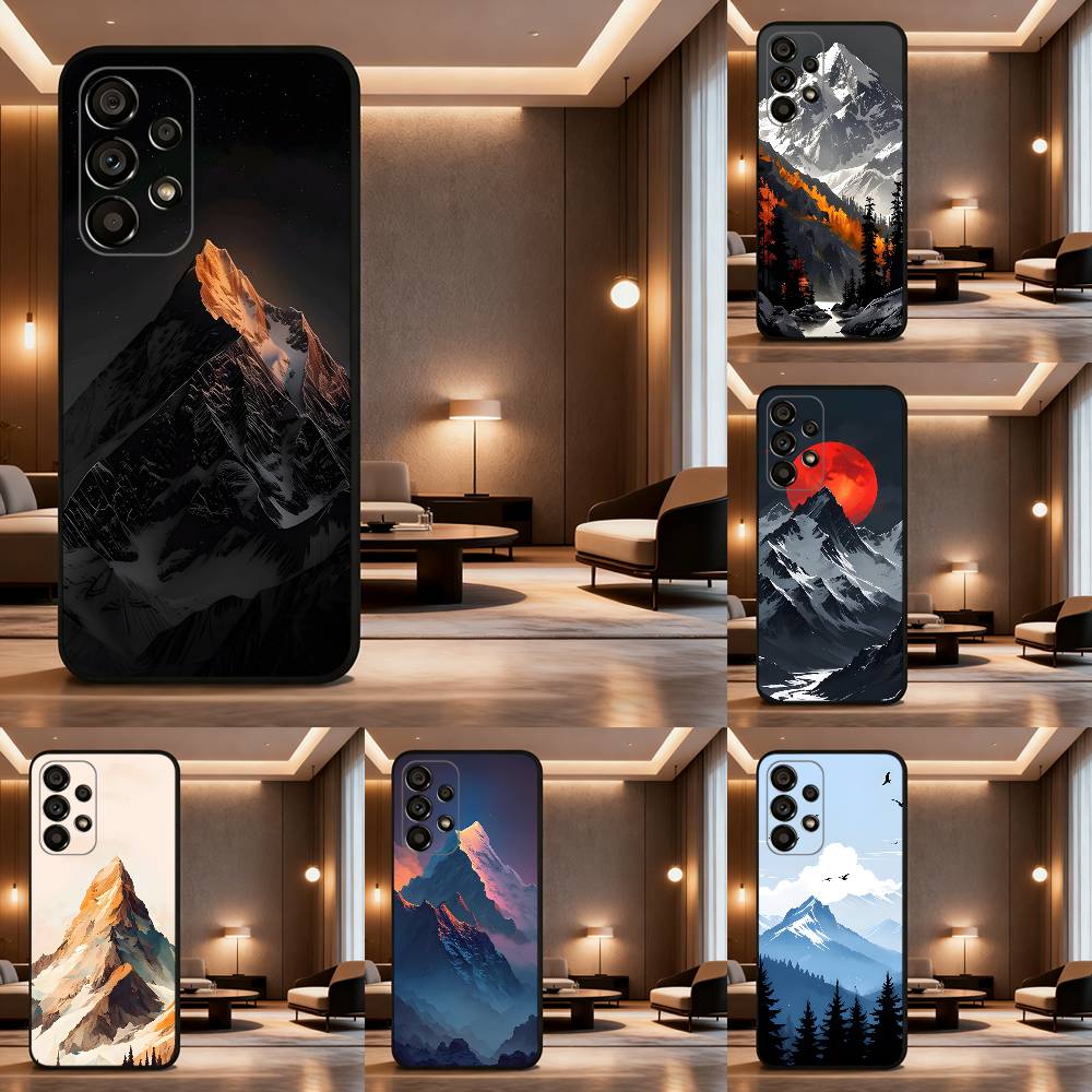 Snow Mountain Scenery Design Phone Case Soft black protective case for Samsung Galaxy A32,A10,A71,A11,A12,A13, A31, Note 10,etc.