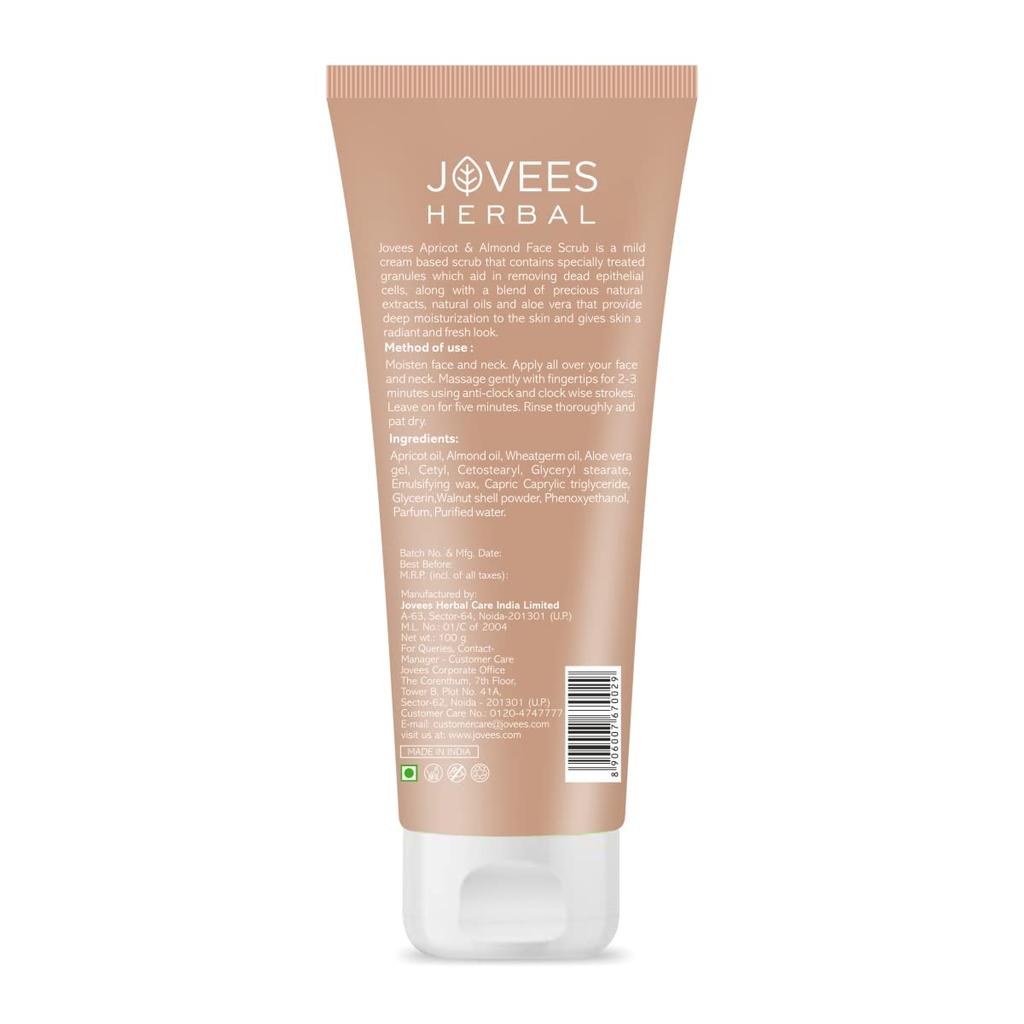 Jovees Herbal Apricot & Almond Face Scrub 100g | Gentle Exfoliation For Dry Skin | Anti Pigmentation & Tan Removal | Smooth Glowing Clear Complexion