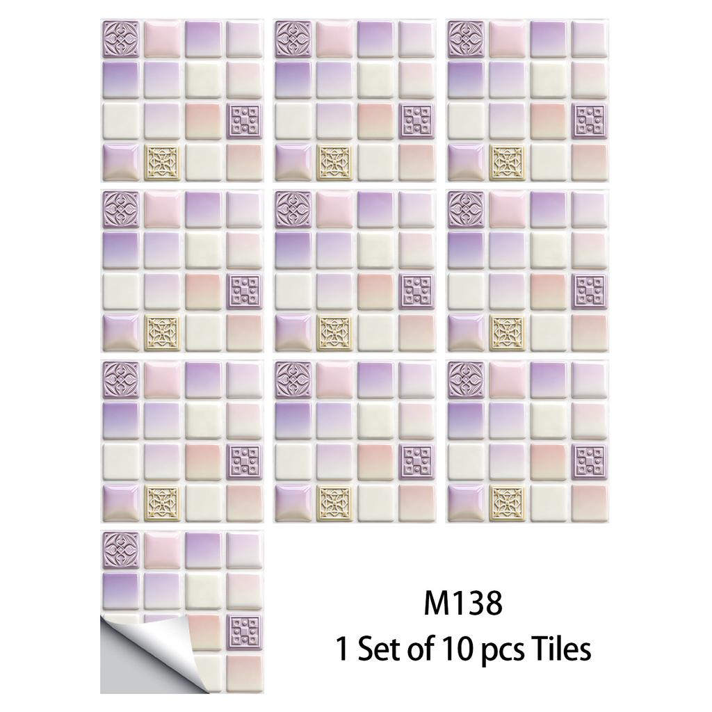 10Pcs Glossy Marble Mosaic Tile Stickers Waterproof Self-Adhesive Geometric Wall Floor Decals Kitchen Backsplash Home DIY Decoration
