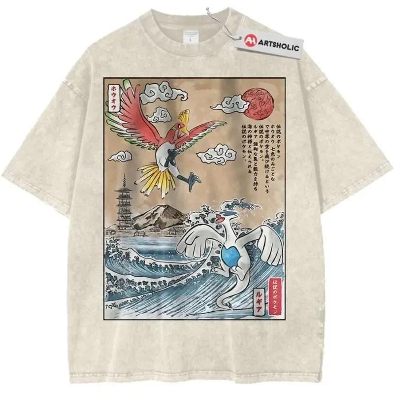 Vintage Ho Oh Lugia Pokemon Washed T Shirt Anime Graphic Tee Unisex Oversized S разноцветный