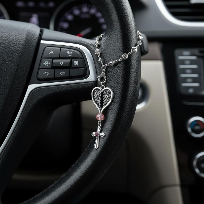 Cute Angel Wing Heart Keychain Car Steering Wheel Decor Rear View Mirror Hanging Charm Auto Interior Accessories