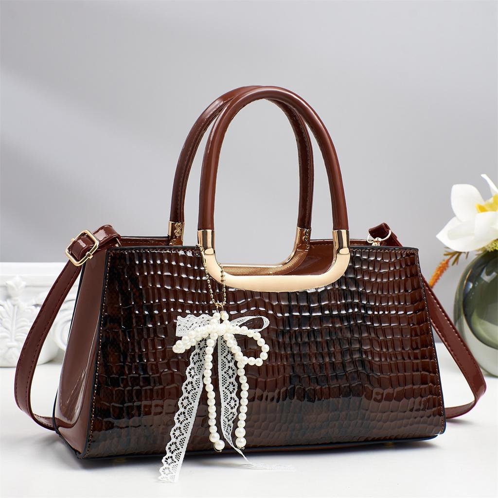 Women's New Arched Bead Pattern Top Handle Bag Versatile Crocodile Print Crossbody Purse