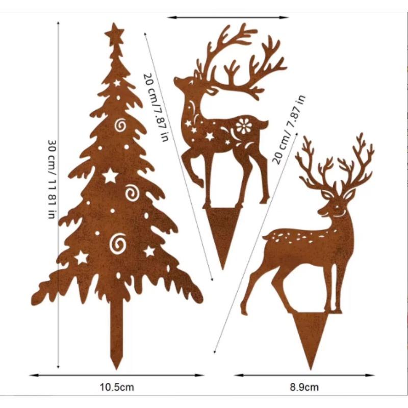Home Decoration Tree and Deer Metal Garden Stake, Vintage Rustic Style Outdoor Yard Decorations,  Sculpture Ornaments Gift