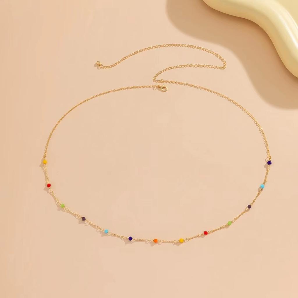 Bohemian Colorful Crystal Sexy Double Layered Fashion Body Chain European and American Fine Chain Pearl Spicy Girl Waist Chain