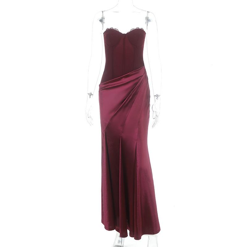 European and American slim-fit banquet evening dress fashionable and sexy high-end tube top lace slim dress XS