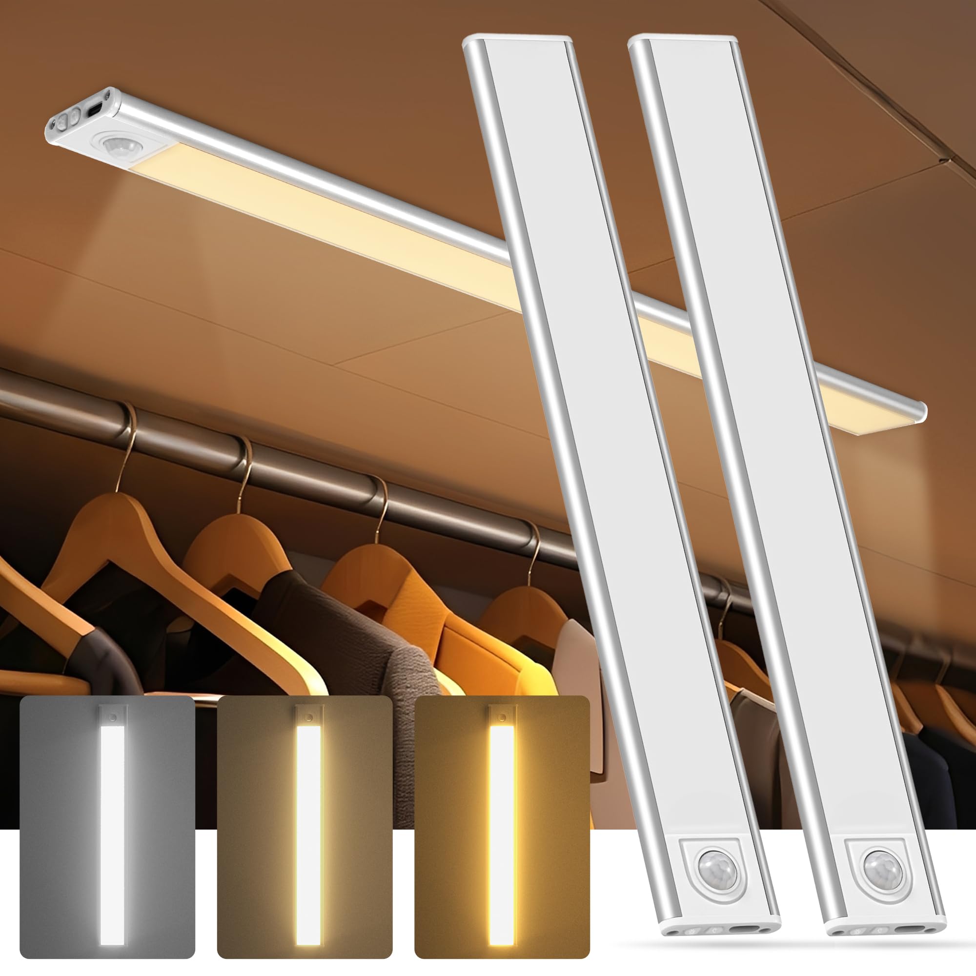 

CHAMCHOI Indoor Motion Sensor Light, Rechargeable LED, 30cm, Ultra-Thin, Magnetic, Type-C Charging, 2200mAh, 3000K-6000K, Three-Color Temperature,