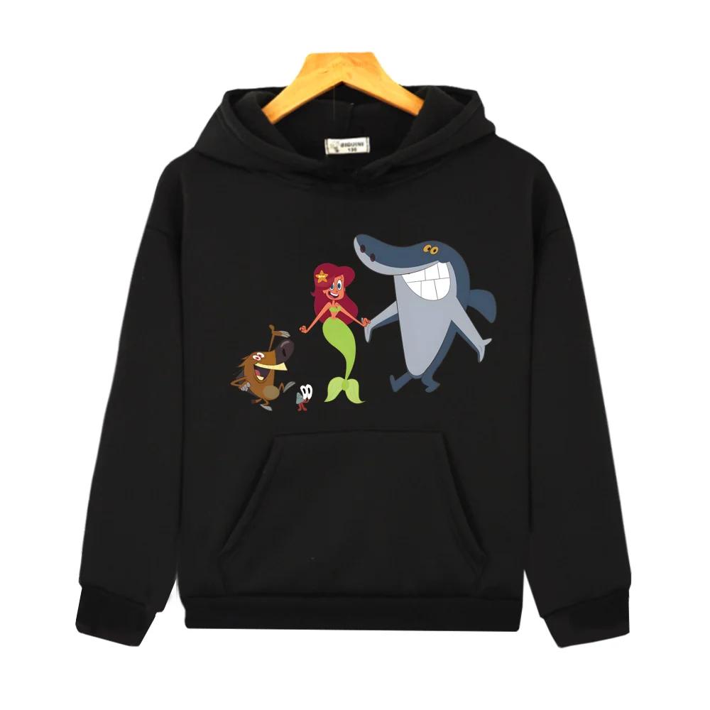 

Zig and Sharko Cartoon Print Short Moletom Skipper WithHooded Clothing Boys/girls Sudaderas Pullovers Sleeve Print Hoodie KawaiI 160 чорний