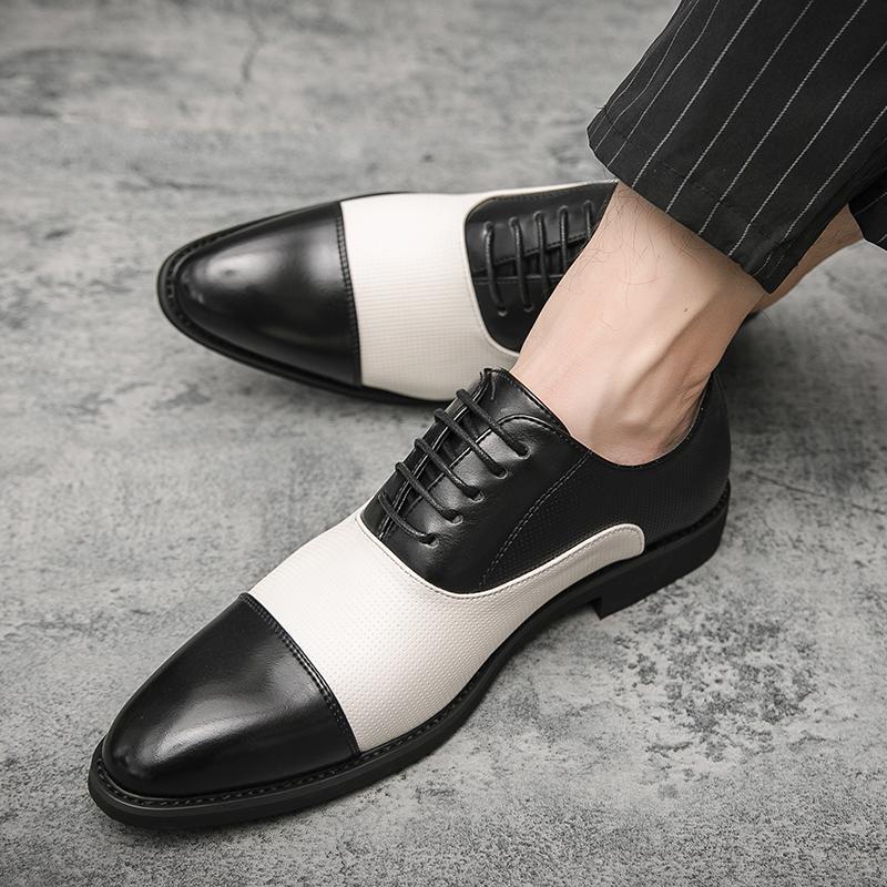 Men's Plus Size Casual Fashion Color Block Pointed Toe Leather Shoes