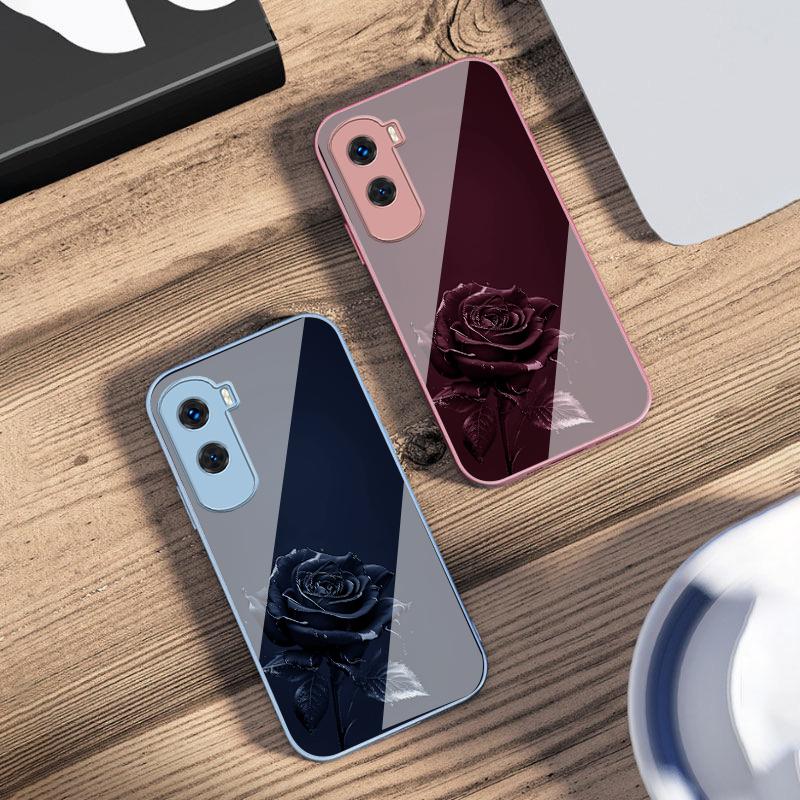 The Dark Golden Rose For Honor 200 90 8X 9X Pro Lite P50 P40 Nova 10 11i P60 Magic4 6 Mate 20 50 Tempered Glass Phone Case