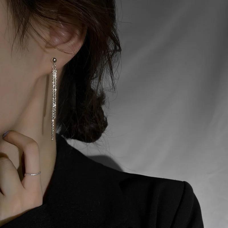 Korean Trendy Tassels Dangle Earrings Color Shiny Long Chain Earrings For Women Simple Female Personality Jewelry Gifts