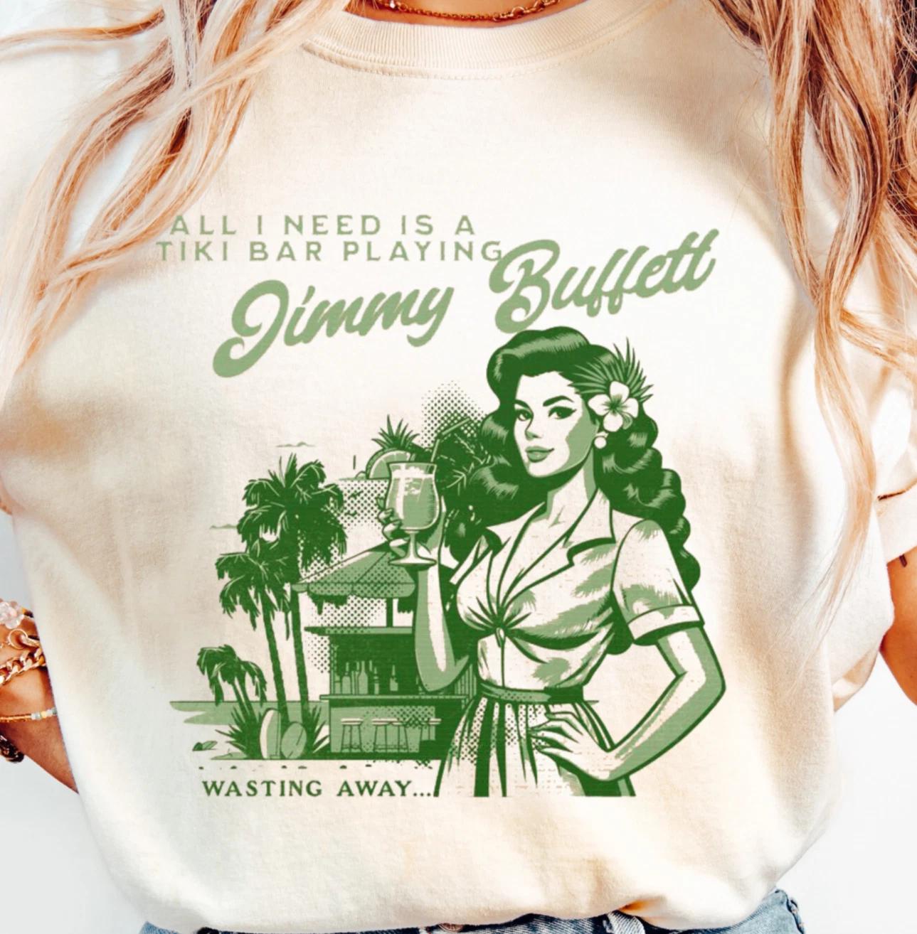 Jimmy Buffett Retro Palm Girl T-Shirt | Tropical Beach Vibes, Island Tee S