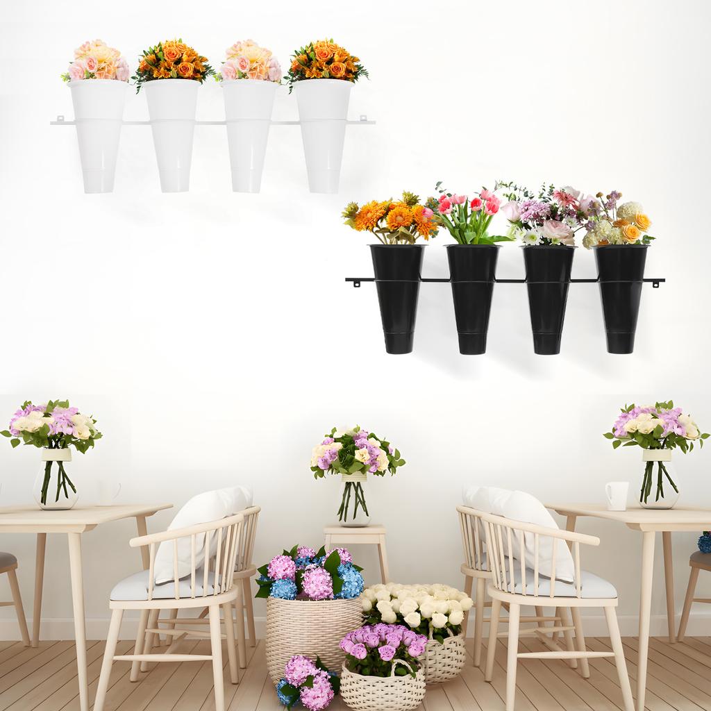 Black/White Wall-mounted Flower Stand,Metal Flower Stand with 4 Buckets 120*36cm for Organization and Display of Flowers