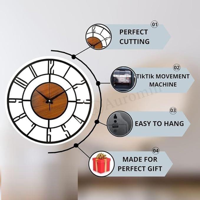 Ceas de Perete Metalic pentru Dormitor, Hol, Birou Ceas de Perete cu Design Numeric pentru Decor Acasă Decorativ Mărime Mare Ceas de Perete Agățat Ceas Funcționat cu Baterii