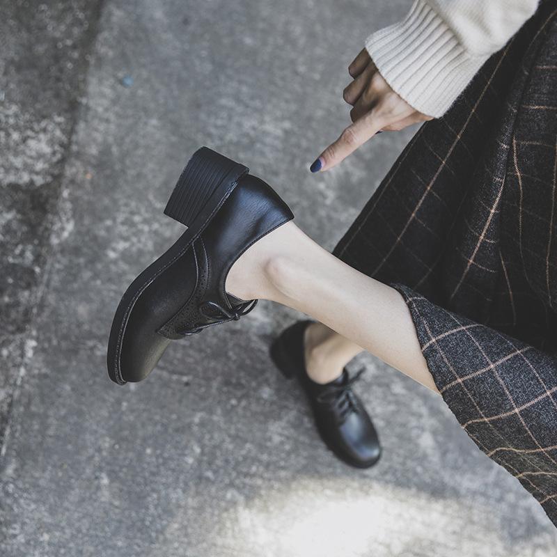 Genuine leather flat for Huizhou women's shoes grape mother same small leather shoes women's retro black front lace-up shoes children