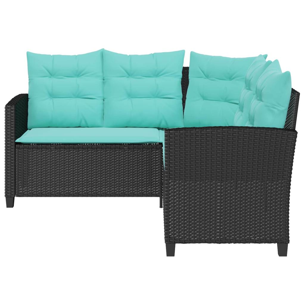Garden Sofa Set with Cushions 2 pcs Black and Turquoise Poly Rattan