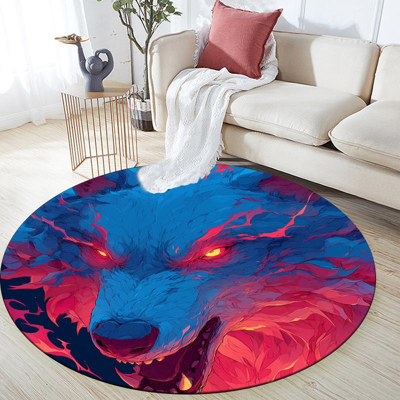 Roaring Wolf,Round Area Rug,Carpet Rug for Living Room Bedroom Sofa Playroom Decor,Non-slip Floor Mat