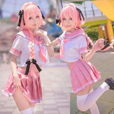Fate/Apocrypha Servant Astolfo Cosplay Costume Woman Sailor Suit Pink Skirt Suit Girl Cute JK Uniform Suit Anime Party Costumes