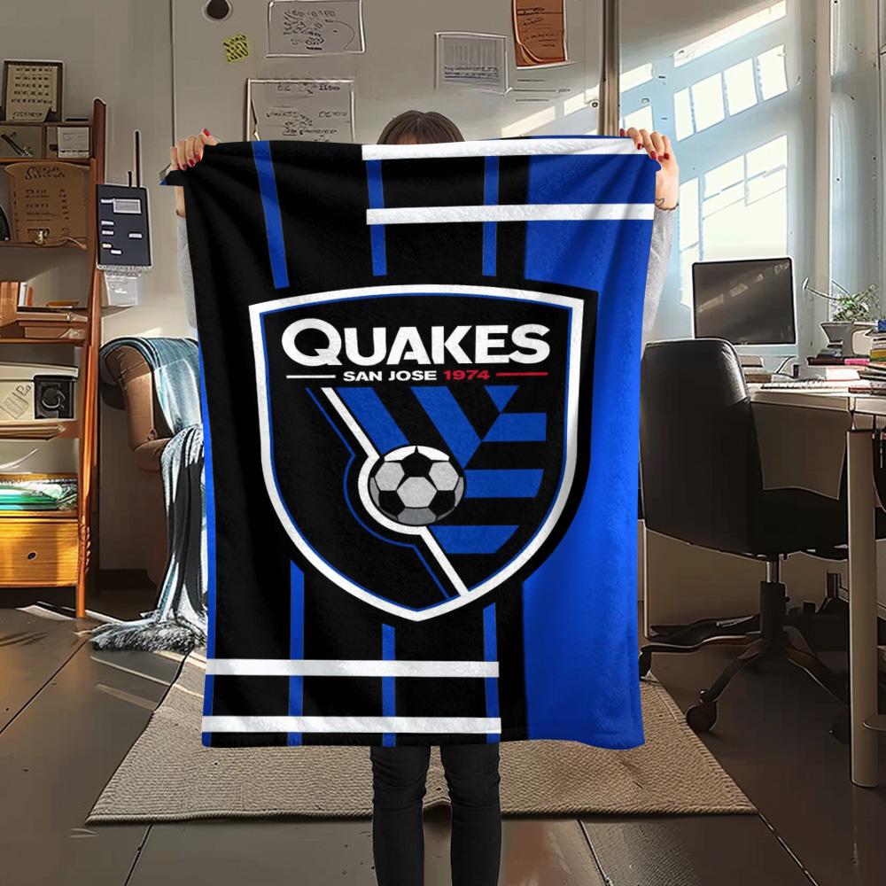 1Pc San Jose Earthquakes Print Flannel Blanket High Quality Warm Comfortable Cover for All Seasons Perfect for Gifts Home Decor