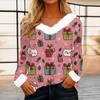 Women's Casual Fashion Long Sleeve Christmas Printed Flannel Collar Top